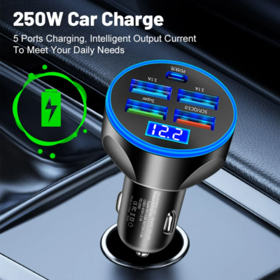 Fast Charging 4USB PD 250W Car Charger Type C